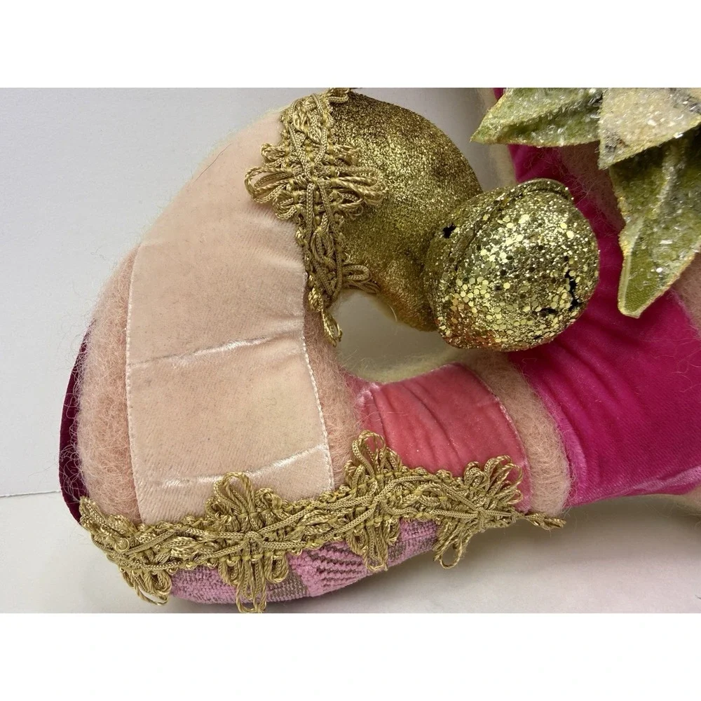 Lenae May Petite Whimsical‎ Artisan Christmas Stocking Pink Wool Signed
